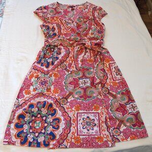 Tommy Hilfiger Pink and Orange Patterned Midi Dress
